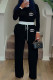 Black Casual Daily Letter Print Draw String Contrast O Neck Long Sleeve Two Pieces