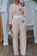 Cream White Casual Daily Letter Print Draw String Contrast O Neck Long Sleeve Two Pieces