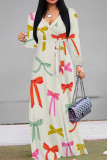 Pink Elegant Print Patchwork Strap Design V Neck Long Dresses