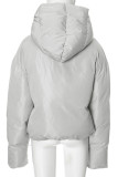 Grey Casual Solid Color Pocket Patchwork Hooded Tops
