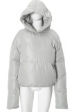 Grey Casual Solid Color Pocket Patchwork Hooded Tops