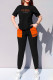 Black Casual Daily Letter Print Patchwork Contrast O Neck Long Sleeve Two Pieces