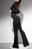 Black Casual Letters Patchwork Zipper Zipper Collar Skinny Jumpsuits