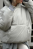 Grey Casual Solid Color Pocket Patchwork Hooded Tops