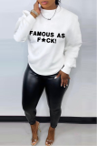 White Casual Daily Letter Print O Neck Tops