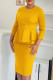 Yellow Elegant Solid Color Patchwork Zipper O Neck Wrapped Skirt Dresses