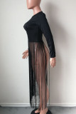 Orange Casual Solid Color Fringed Trim Patchwork O Neck Tops