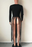 Orange Casual Solid Color Fringed Trim Patchwork O Neck Tops
