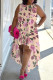 Pink Casual Street Floral Print Irregular Contrast O Neck Irregular Plus Size Dresses