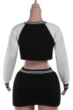 Black Casual Letters Patchwork O Neck Long Sleeve Two Pieces