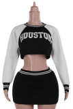 Black Casual Letters Patchwork O Neck Long Sleeve Two Pieces