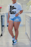 White Casual Street Letter Print O Neck T-Shirts