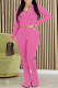 Pink Casual Solid Color Lace Up Patchwork Zipper Zipper Collar Long Sleeve Two Pieces