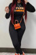Black Orange Casual Letters Patchwork O Neck Skinny Jumpsuits