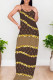 Light Brown Sexy Print Patchwork Backless Spaghetti Strap Sling Dresses