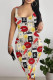 Apricot Yellow Sexy Lips Print Letters Contrast U Neck Printed Dresses