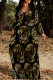 Black Gold Casual Figure Print Letters Pocket Contrast V Neck Printed Dresses
