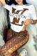Brown Casual Print Basic O Neck Short Sleeve Two Pieces