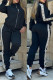 Black Casual Patchwork Basic Zipper Collar Long Sleeve Two Pieces