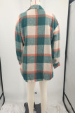 Rose Red Casual Plaid Pocket Buckle Patchwork Turndown Collar Outerwear