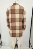 Rose Red Casual Plaid Pocket Buckle Patchwork Turndown Collar Outerwear