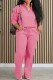 Pink Casual Solid Color Draw String Pocket Patchwork Zipper Zipper Collar Long Sleeve Two Pieces