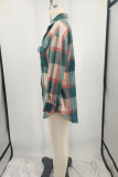 Rose Red Casual Plaid Pocket Buckle Patchwork Turndown Collar Outerwear