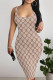 Khaki Sexy Letters Patchwork U Neck Wrapped Skirt Dresses