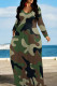 Camouflage Casual Camouflage Print Patchwork O Neck Long Dresses