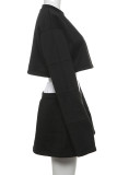 Black Casual Solid Color Patchwork O Neck Long Sleeve Two Pieces