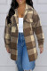 Dark Brown Casual Plaid Pocket Buckle Patchwork Turndown Collar Outerwear