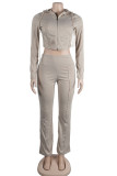 Pink Casual Solid Color Lace Up Patchwork Zipper Zipper Collar Long Sleeve Two Pieces