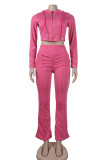 Pink Casual Solid Color Lace Up Patchwork Zipper Zipper Collar Long Sleeve Two Pieces