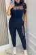 Black Casual Letter Print Basic O Neck Short Sleeve Two Pieces