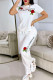 White Casual Print Basic O Neck Short Sleeve Two Pieces