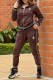 Coffee Casual Embroidery Patchwork Zipper Collar Long Sleeve Two Pieces