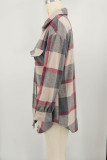 Rose Red Casual Plaid Pocket Buckle Patchwork Turndown Collar Outerwear
