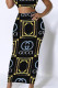 Black Casual Street Letter Print Contrast Regular High Waist Full Print Bottoms