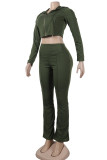 Pink Casual Solid Color Lace Up Patchwork Zipper Zipper Collar Long Sleeve Two Pieces