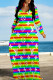 Stripe Elegant Ombre Print Letters Pocket Contrast V Neck Printed Dresses