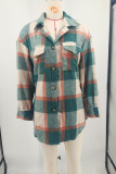 Rose Red Casual Plaid Pocket Buckle Patchwork Turndown Collar Outerwear