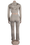 Pink Casual Solid Color Lace Up Patchwork Zipper Zipper Collar Long Sleeve Two Pieces