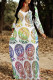 White Casual Figure Print Letters Pocket Contrast V Neck Printed Dresses