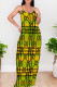 Green Yellow Casual Letters Patchwork Backless Spaghetti Strap Sling Dresses