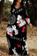 Black And White Casual Figure Print Letters Pocket Contrast V Neck Printed Dresses
