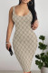 Light Khaki Sexy Letters Patchwork U Neck Wrapped Skirt Dresses