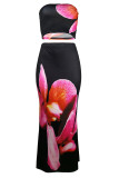 Black Sexy Print Patchwork Backless Strapless Sleeveless Two Pieces