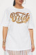 White Casual Letters Fringed Trim Sequins Patchwork O Neck Straight Dresses