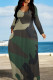 Black Green Casual Camouflage Print Patchwork O Neck Long Dresses