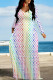 Multicolor Elegant Ombre Print Letters Pocket Contrast V Neck Printed Dresses